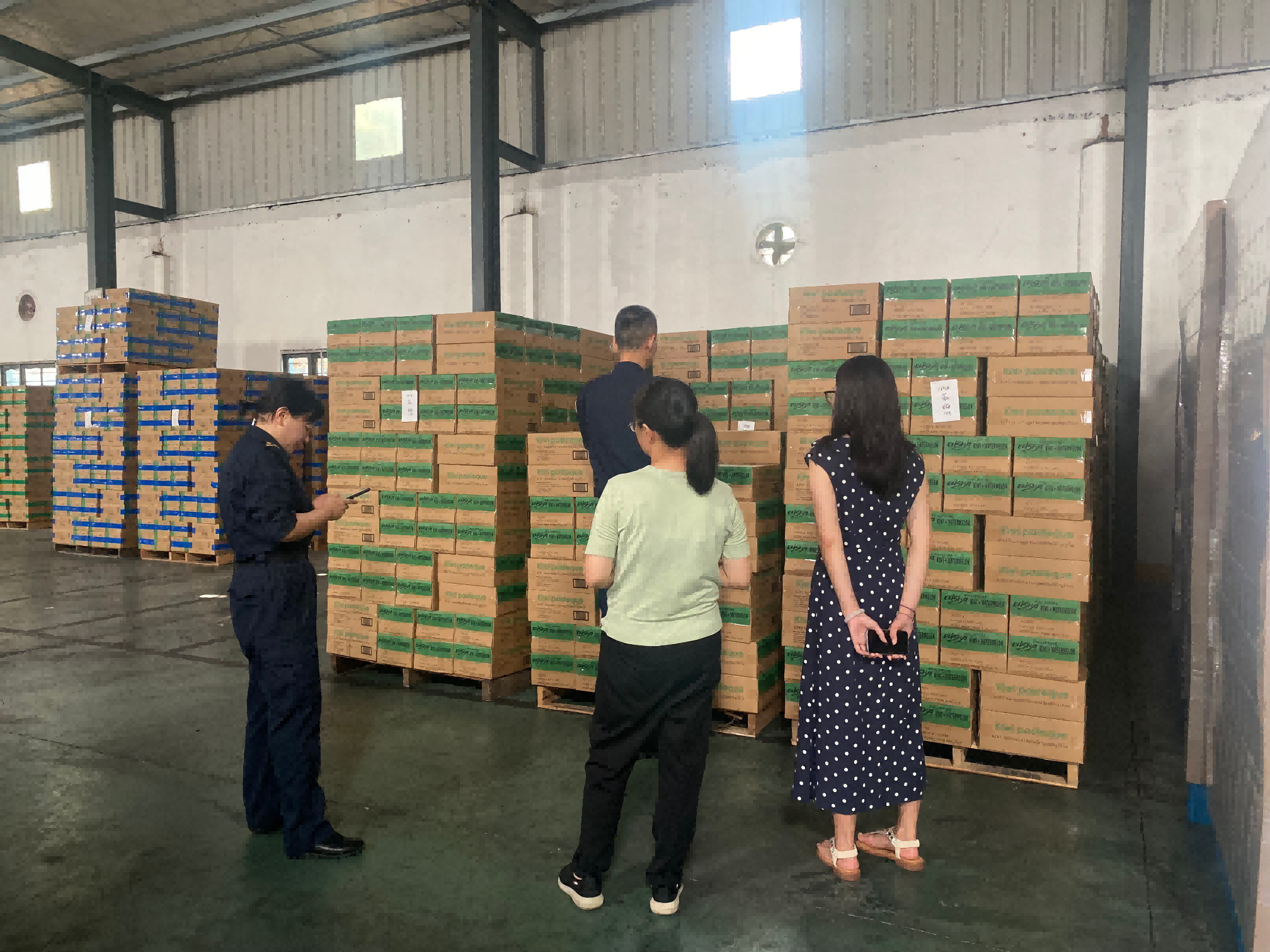 Customs inspectors verifying export cartons at Xiamen Elisha's sparkling drink factory.png Customs inspectors verifying export cartons at Xiamen Elisha's sparkling drink factory.png